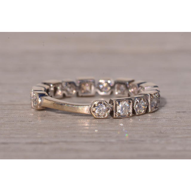 Metal The Sirmione: Shaped Station Stackable Band With Natural Diamonds in White Gold For Sale - Image 7 of 11