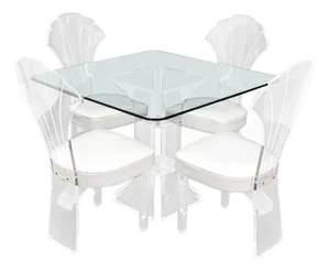 Set of 4 Lucite Dining Chairs Square Dining Table on Single Pedestal Base