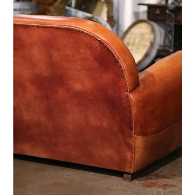 Early 20th Century French Art-Deco Brown Leather Two-Seat Club Sofa For Sale - Image 11 of 11