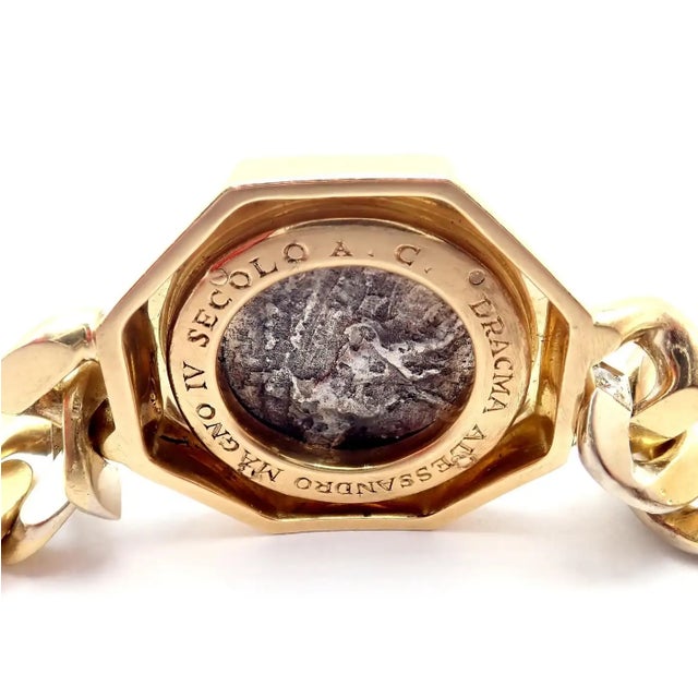 Bulgari Bulgari Vintage Monete Three Large Ancient Coin Diamond Gold Link Bracelet For Sale - Image 4 of 17