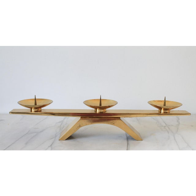 Vintage Japanese Modernist Brass Candle Holder For Sale - Image 4 of 12