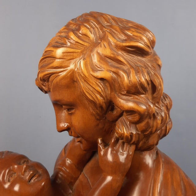Carved Wooden Sculpture of Mother with Child, Italy, 1960s For Sale - Image 11 of 16