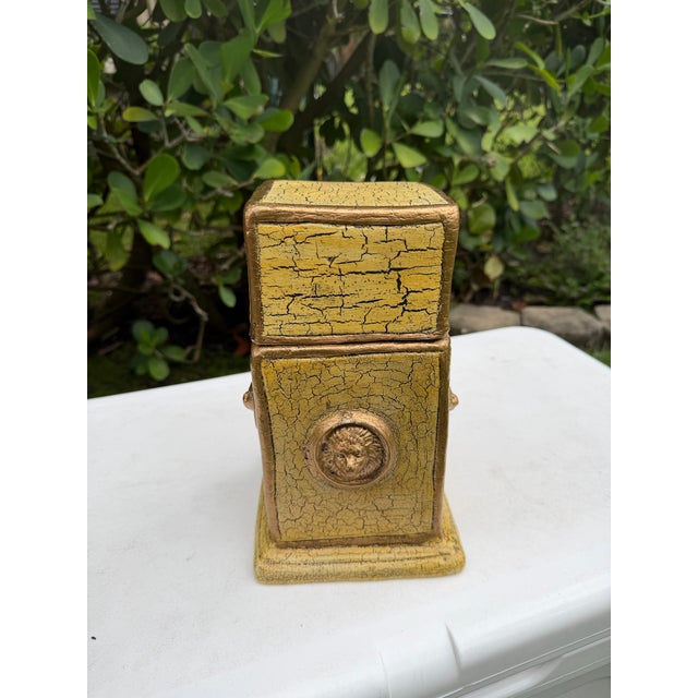 Late 20th Century Vintage 10” Neoclassical Crackle Glaze Lion Head Covered Terracotta Urn For Sale - Image 5 of 11