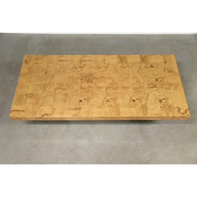 1960s Milo Baughman for Thayer Coggin Burl and Chrome Coffee Table For Sale In Boston - Image 6 of 9