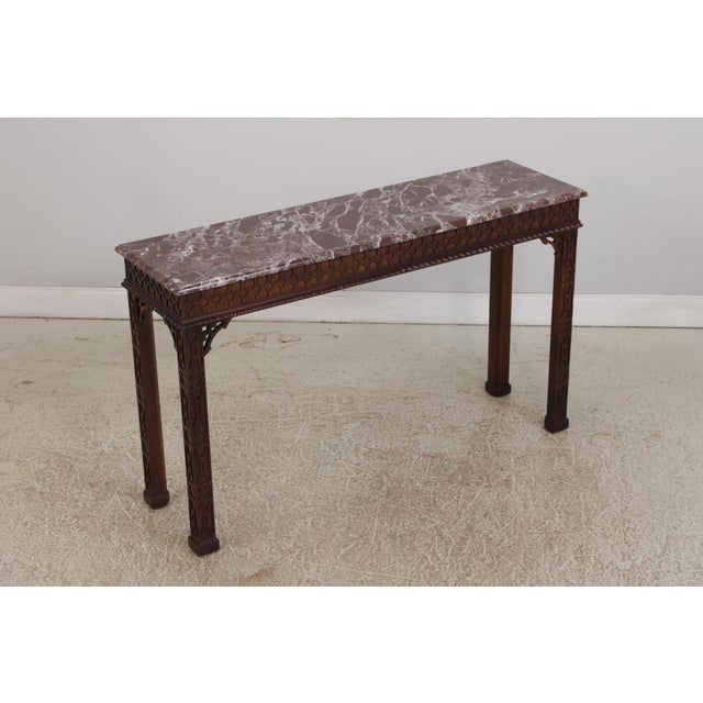 Chinese Henredon Mahogany Marble Top Console Table For Sale - Image 3 of 15