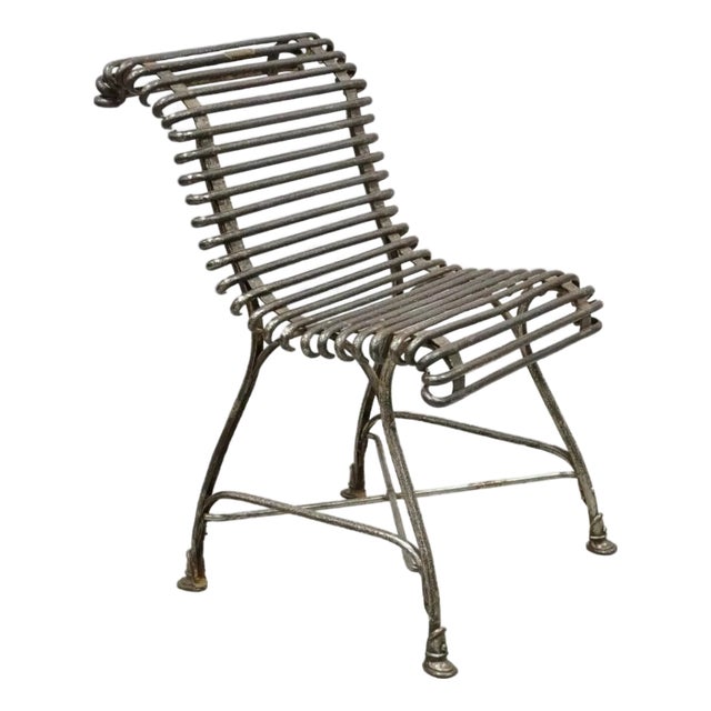 Antique Sauveur Arras French Wrought Cast Iron Spine Scrolling Garden Side Chair For Sale