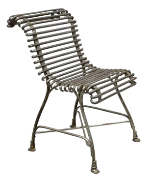 Antique Sauveur Arras French Wrought Cast Iron Spine Scrolling Garden Side Chair