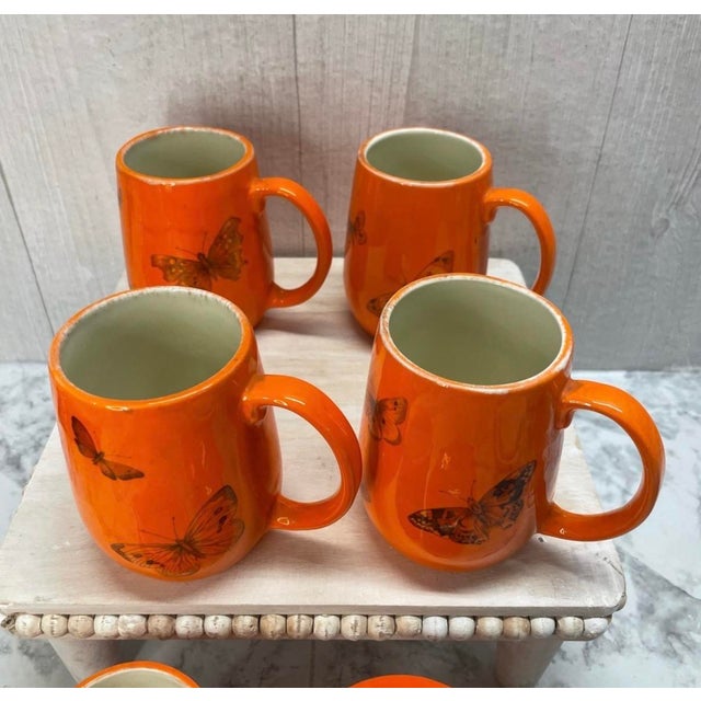 Vintage 1960's Mid Century Modern Cottage Core Butterfly Coffee Mugs & Creamer Sugar Bowl Set - Set of 6 For Sale In Los Angeles - Image 6 of 14