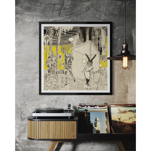Figurative Good Night Hotel (Right Panel) by Steve Moors, 31"x31" Framed For Sale - Image 3 of 13