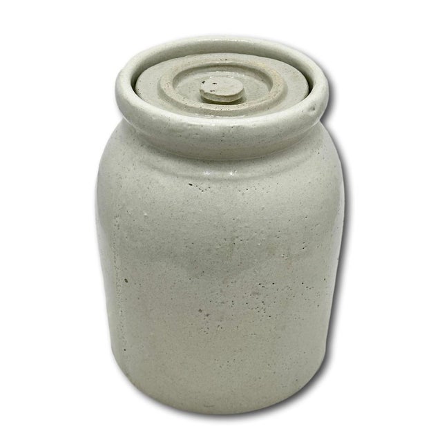 Antique Massachusetts 1 Quart Size Stoneware Oyster Crock - Jar With Hard to Find Original Lid - Circa 1890s For Sale - Image 16 of 18