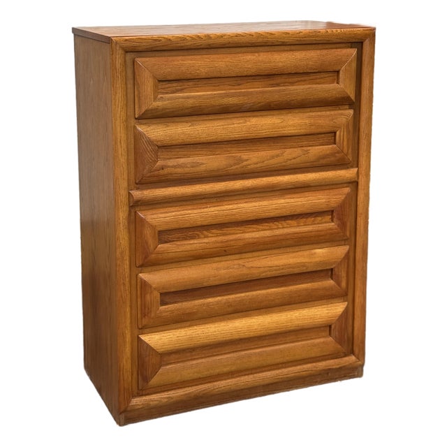 Vintage Bassett Mid-Century Modern Sculptural Walnut Tall Chest of Drawers For Sale