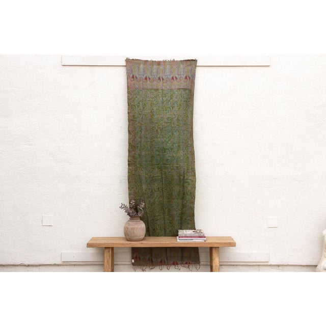 This extraordinary textile is a Vintage Reversible Kantha Shawl or throw, created in the Mid-20th Century within the long-...