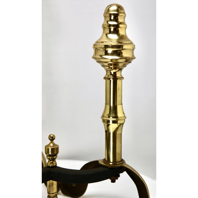 Iron and Brass Top Andirons, 1930s, Set of 2 For Sale - Image 9 of 11