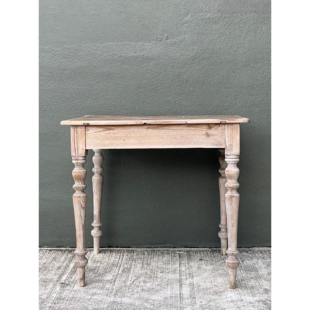Vintage Primitive Turned Leg Wooden Table For Sale - Image 4 of 12