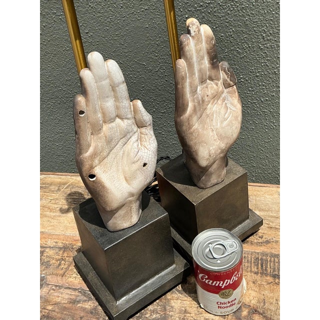 Vintage Ceramic Hand Sculpture Table Lamps - A Pair For Sale - Image 10 of 16