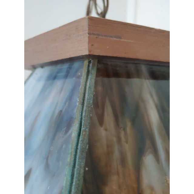 Mid-Century Modern Vintage Mid-Century Modern Arts & Crafts Style Slag & Walnut Hanging Lamp For Sale - Image 3 of 8