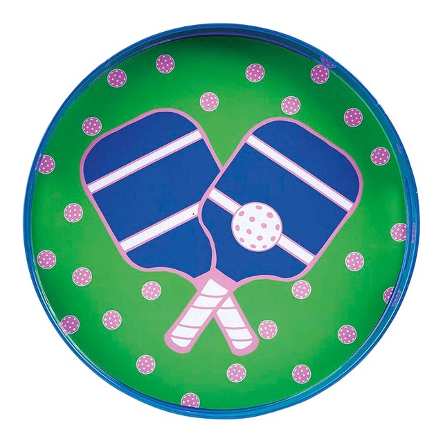 Pickleball Green & Blue Round Tray For Sale