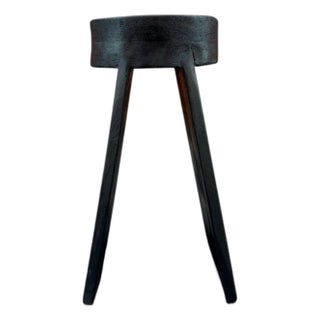 22" - Handcrafted Sculptural Solid Wood "Halo" Ebony Stool For Sale