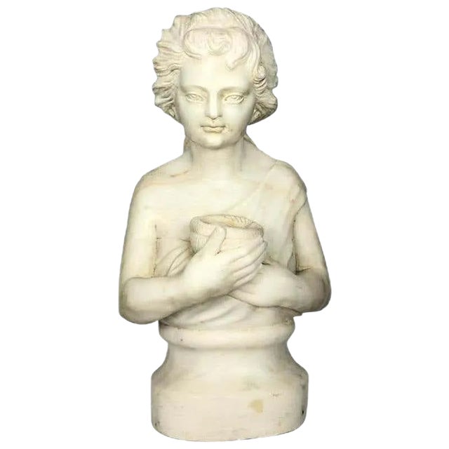 19th Century Marble Bust of a Child Holding a Bird's Nest For Sale