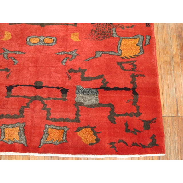 Persimmon Vintage Turkish Art Deco Rug - 6'10" x 9'11" For Sale - Image 8 of 9