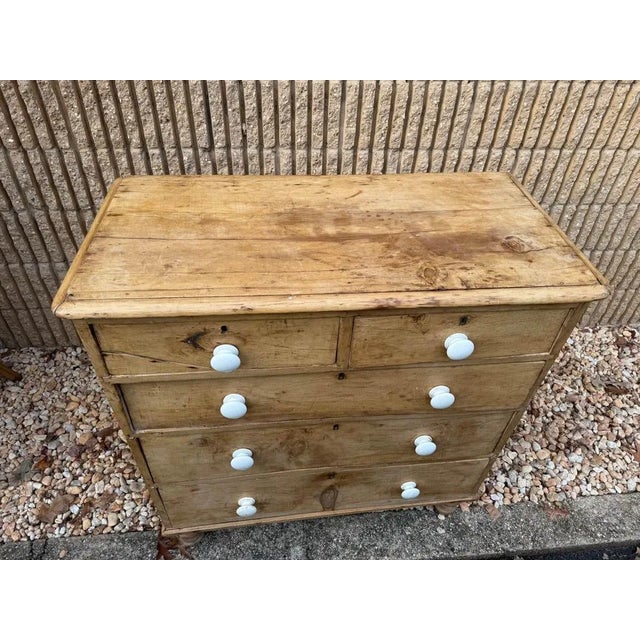 Antique English Solid Stripped Pine 5 Drawer Chest of Drawers or Dresser For Sale - Image 4 of 11