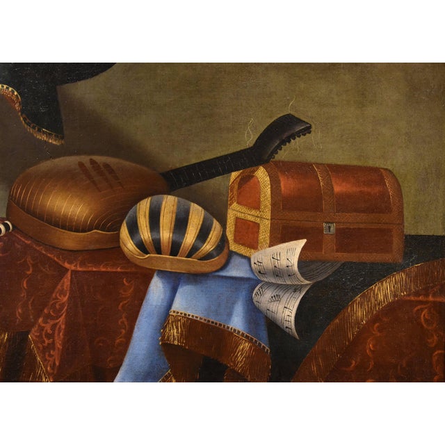 Baroque Bonaventura Bettera, Still Life with Musical Instruments, 1600s-1700s, Oil on Canvas For Sale - Image 3 of 11