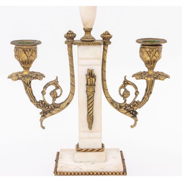 Louis XVI Style Marble and Bronze Clock and Candelabra Set, Late 19th Century For Sale - Image 17 of 18