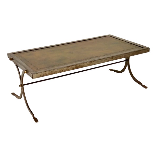 French Steel and Leather Coffee Table, 1960s For Sale