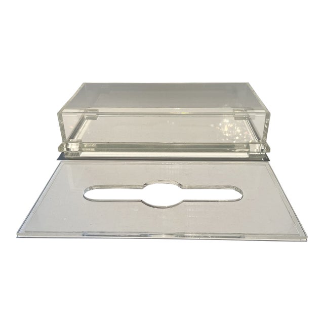 1980's Large Clear Lucite Tissue Box or Guest Towel Box For Sale