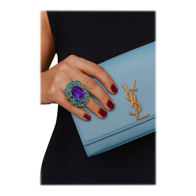 Bochic "Orient" Vintage Natural Amethyst & Blue Topaz Ring Set 18K & Silver Natural Amethyst 14 carat Natural Blue Topaz -...