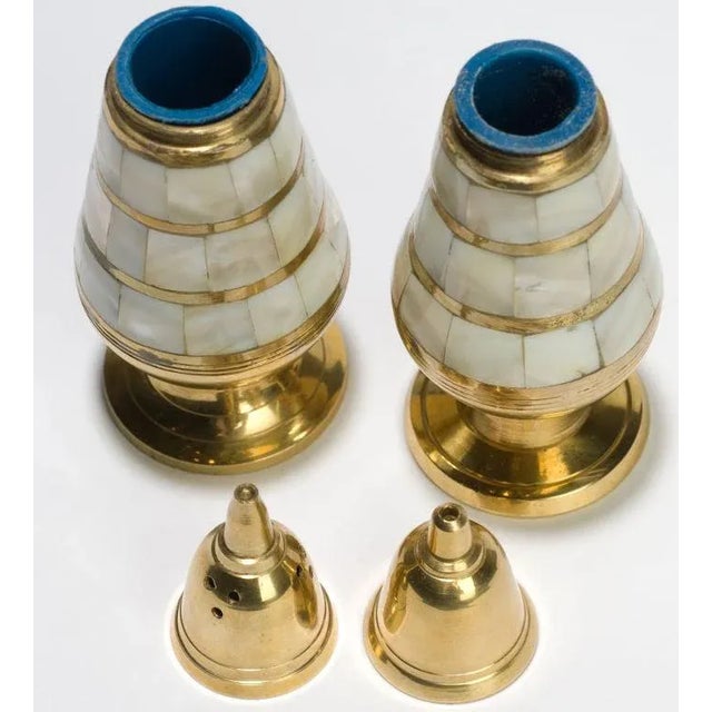 1970s Hand Wrought Brass & Mother of Pearl Table Set For Sale - Image 5 of 8