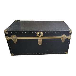Mid 20th Century Vintage Black Trunk With Insert For Sale