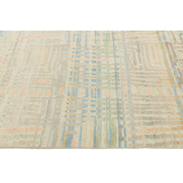 Modern Abstract Geometric Hand-Knot Wool Area Rug in Pastel Pastel Neutral Tones For Sale In New York - Image 6 of 12