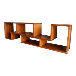 1970s Mid Century Modern Danish Teak L-Shaped Two Piece Expanding Puzzle Bookcase Media Wall Unit Storage For Sale
