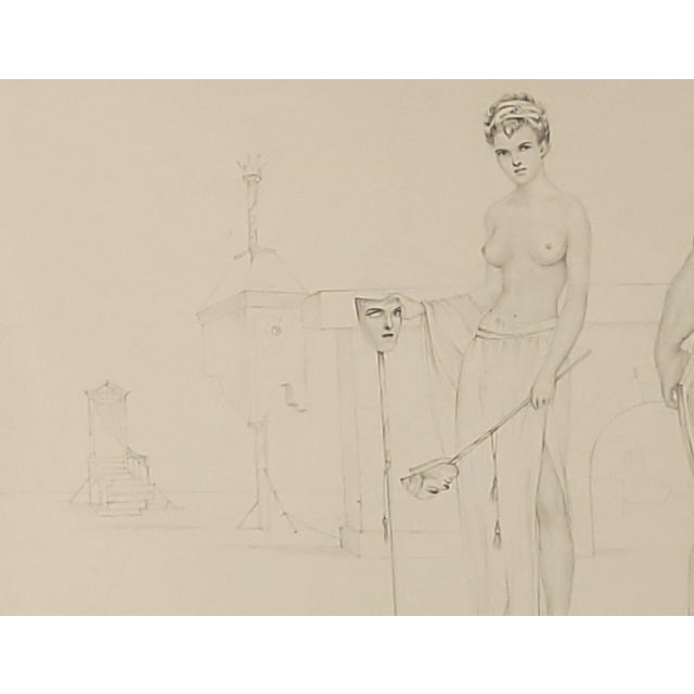 Pencil Drawing of Man and Woman, Circa 1950s For Sale - Image 4 of 8