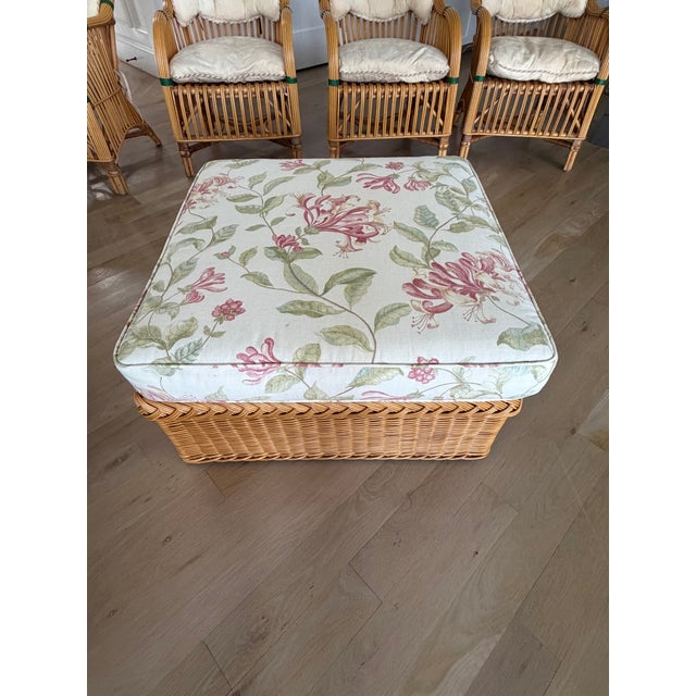 1990s Set of 4 Bielecky Brothers Rattan Lounge Chairs With Ottoman- New York, Circa 1990 For Sale - Image 5 of 9