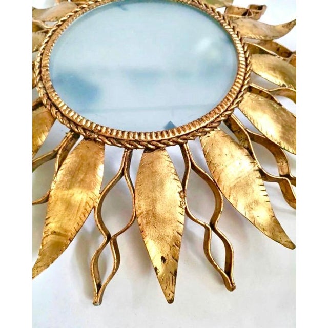 Large Spanish Crown Sunburst Fixture in Gilt Metal and Frost Glass, 1950 For Sale - Image 4 of 10