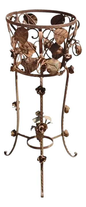 Vintage French Art Nouveau Wrought Iron Leaf Vine Garden Planter Pot Plant Stand