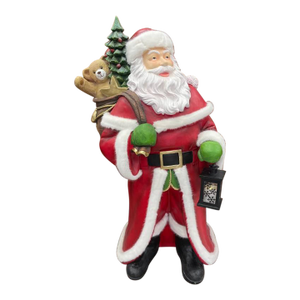 Vintage Plaster 4 Foot Tall Santa Claus Statue, Light Up Lantern, Christmas Holiday Decoration
