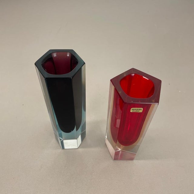 Faceted Murano Glass Sommerso Vase by Flavio Poli, Italy, 1970s, Set of 2 For Sale - Image 11 of 17