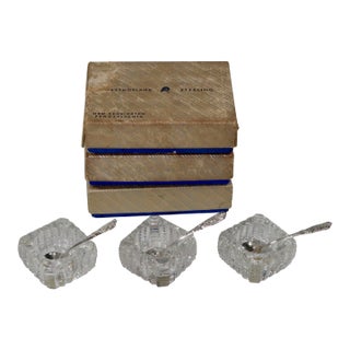 1940's Westmorland Salt Dips and Sterling Silver Salt Spoons Milburn Rose - Set of 3 For Sale