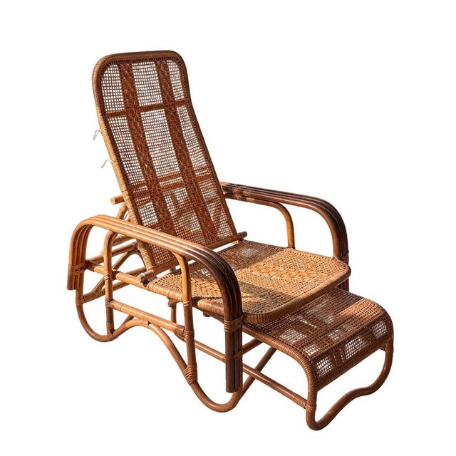 Mid-Century Adjustable Rattan Chaise Lounge with Retractable Footrest, Japan For Sale - Image 14 of 14
