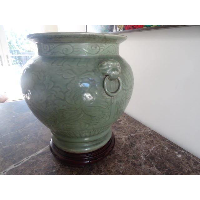 19th Century Celadon Jardiniere on Vintage Stand For Sale - Image 4 of 6