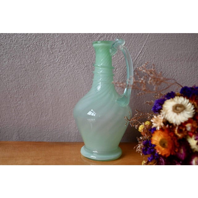 Bohemian Blown Glass Carafe in Light Green, 1940s For Sale - Image 9 of 9