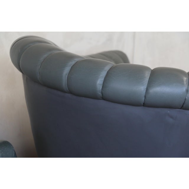 Gray Vintage Pair of Gray Leather Channel-Tufted Club Chairs by Martin/Brattrud, 1987 For Sale - Image 8 of 14