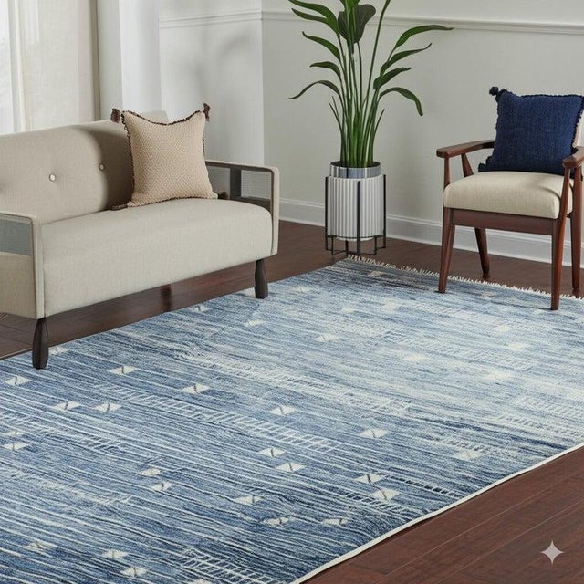 8x10 Blue Hand-Knotted Wool Linear Blocks Geometric Modern Carpet Rug For Sale - Image 12 of 12