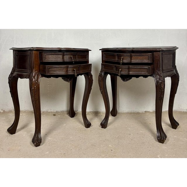 Brown Mid-Century French Louis XV Style Nightstands, 1940, Set of 2 For Sale - Image 8 of 15
