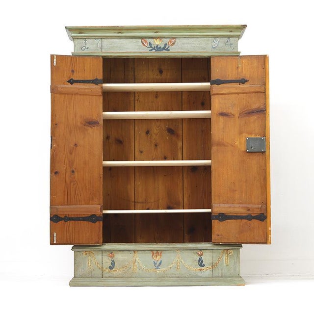 Folk Art Rustic Farmhouse Painted Bridal Cabinet, 1794 For Sale - Image 9 of 14