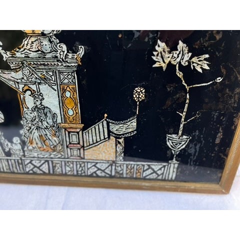 Chinoiserie Antique English Chinoiserie Tinsel Painting For Sale - Image 3 of 7