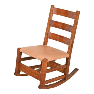 Gustav Stickley Mission Oak Arts & Crafts Sewing Rocking Chair, Circa 1900 For Sale